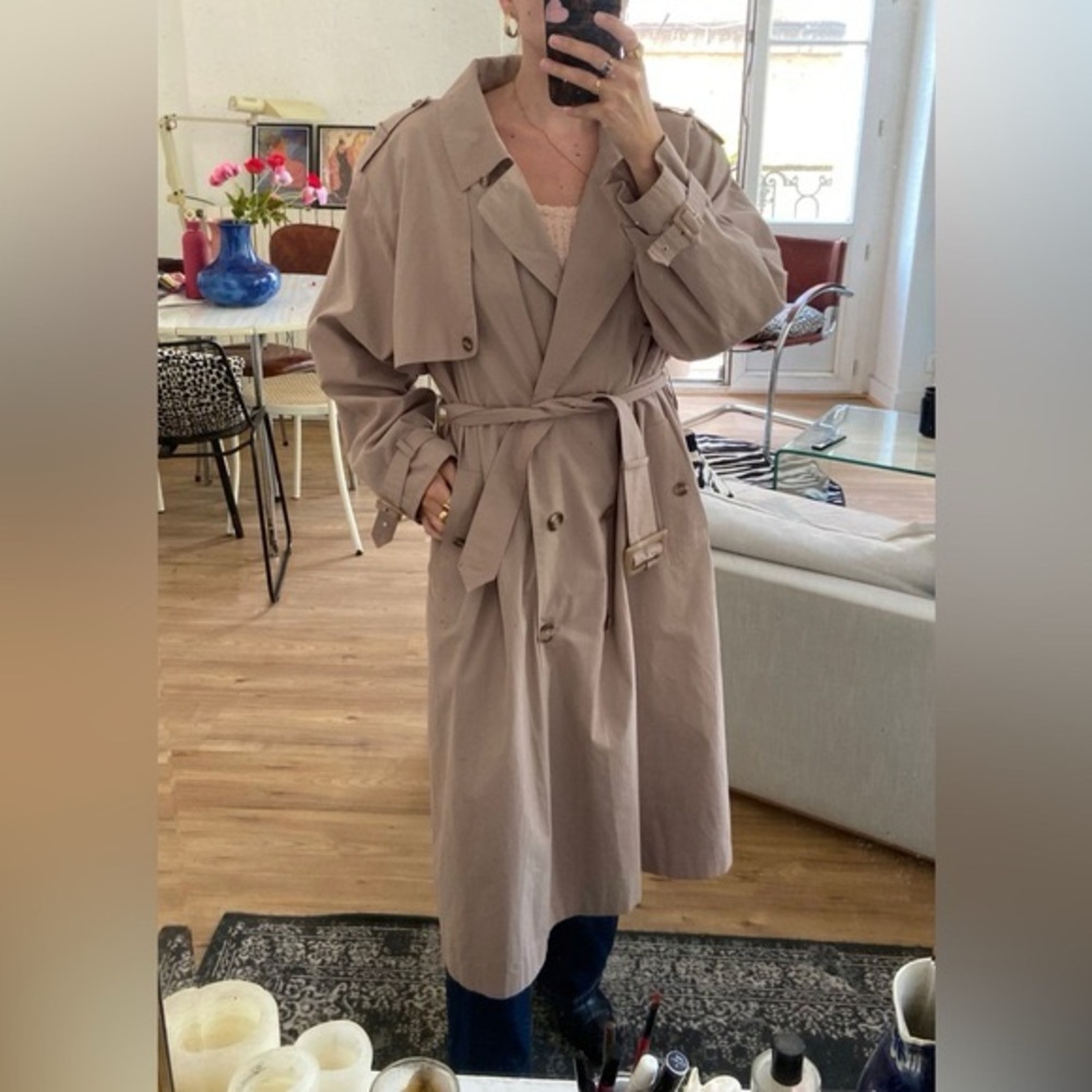 Vintage 80s Oversized Long Trench Coat Beige Tan